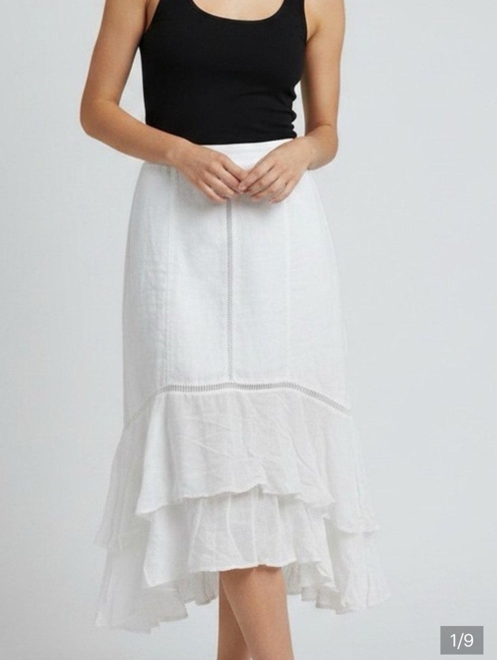 Chico's White Midi Skirt w/ Chiffon Tiered Ruffle Layered Hem Size 3